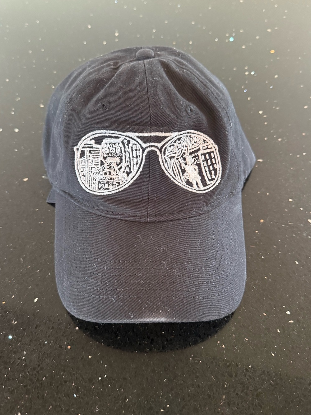 Classic Black Baseball Cap with Sunglasses Embroidered Patch